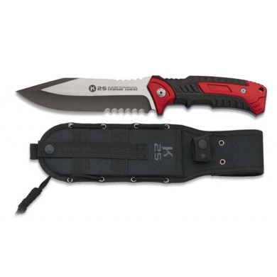 Cuchillo K25 con sierra rojo. Hoja: 14.5