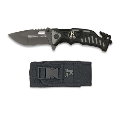 navaja K25 FOS negra y gris. H: 8.7 cm