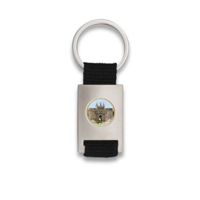Llavero rectangulo plata + cinta negra