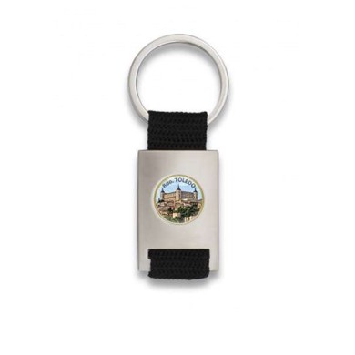 Llavero rectangulo plata + cinta negra