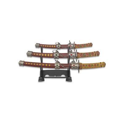 Set 3 mini Katanas granate c/peana