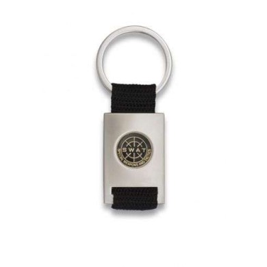 Llavero rectangular plata + cinta negra