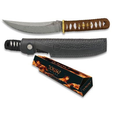 CUCHILLO DAMASCO TOKISU CNC FUNDA PIEL