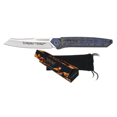 Navaja Tokisu acero 7Cr17MoV mango Micarta azul