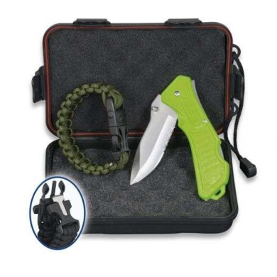 SET: Caja + Navaja USA + Paracord verde